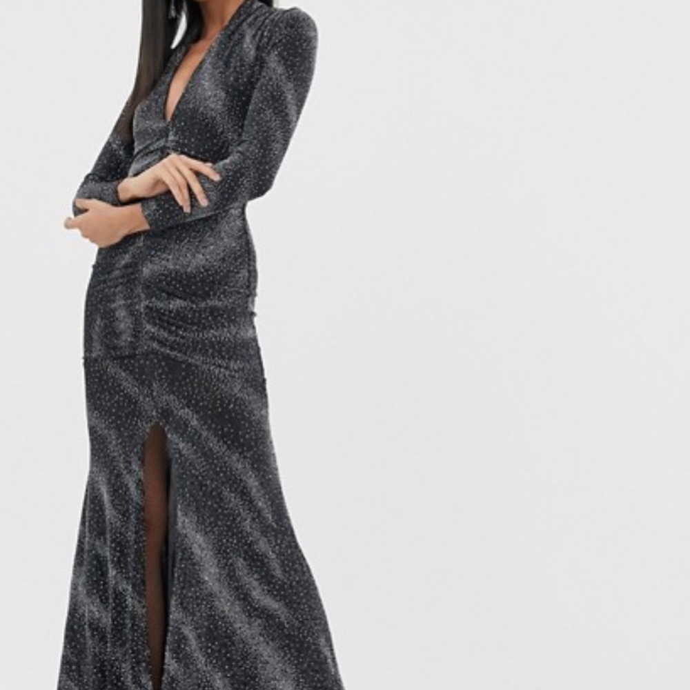 NWT ASOS Goddess Plunge Maxi Metallic Prom Dress